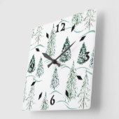 Aquarellfarbene Weihnachtsbäume. Winterwald. Quadratische Wanduhr (Winkel)