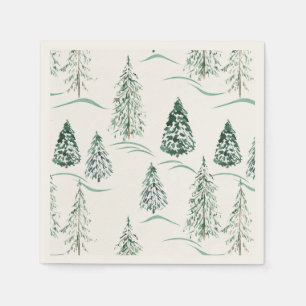 Aquarellfarbene Weihnachtsbäume. Winterwald. Serviette