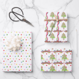 Aquarellfarbene Weihnachtsbaumen Geschenkpapier Set