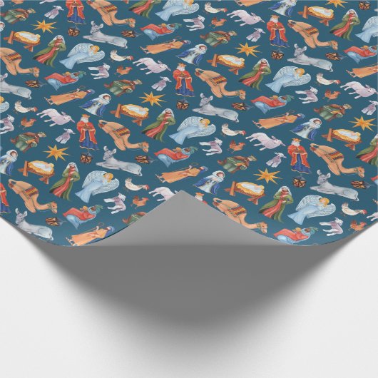Aquarellfarbene Weihnachtskrippen Geschenkpapier (Ecke)