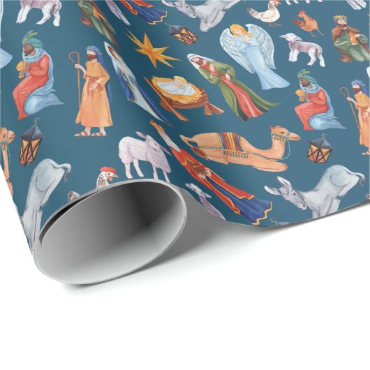Aquarellfarbene Weihnachtskrippen Geschenkpapier (Rolleneckpunkt)