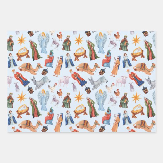 Aquarellfarbene Weihnachtskrippen Geschenkpapier Set (Vorderseite 3)