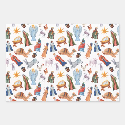 Aquarellfarbene Weihnachtskrippen Geschenkpapier Set (Vorderseite 2)