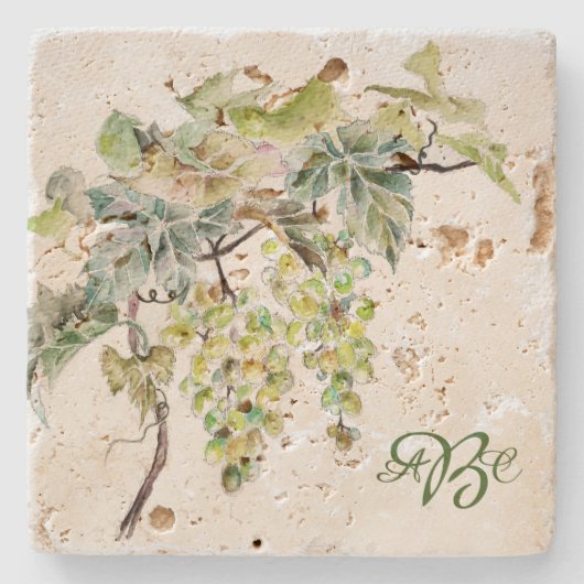 Aquarellfarbene Weintraube Monogramm Steinuntersetzer (Vorderseite)