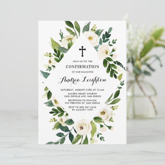 Aquarellfarbene Weißfarben-Blume-Rahmenbestätigung Einladung (Stehend Vorderseite)