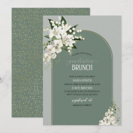 Aquarellfarbene Weißlilie und grüner Hintergrund Einladung