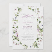 Aquarellfarbene Wildblume auf dem Weg zur Babydusc Einladung (Vorderseite)