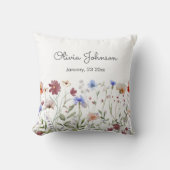 Aquarellfarbene Wildblume Baby Birth Keepake Kissen (Vorderseite)
