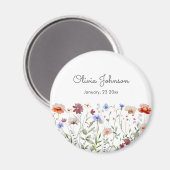 Aquarellfarbene Wildblume Baby Birth Keepake Magnet (Vorderseite/Rückseite)