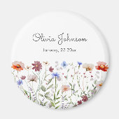 Aquarellfarbene Wildblume Baby Birth Keepake Magnet (Vorne)