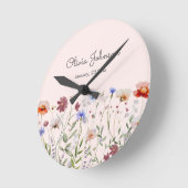 Aquarellfarbene Wildblume Baby Birth Keepake Runde Wanduhr (Winkel)