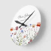 Aquarellfarbene Wildblume Baby Birth Keepake Runde Wanduhr (Winkel)
