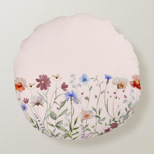 Aquarellfarbene Wildblume Baby Birth Keepake Rundes Kissen (Rückseite)