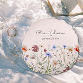 Aquarellfarbene Wildblume Baby Birth Keepake Rundes Kissen