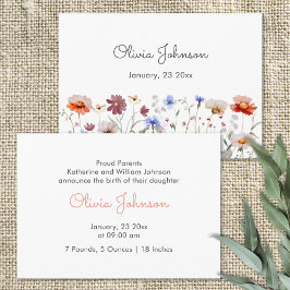 Aquarellfarbene Wildblume Baby Girl Birth Ankündigung