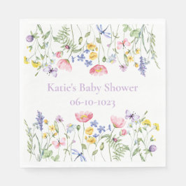 Aquarellfarbene Wildblume Babydusche Party Serviette