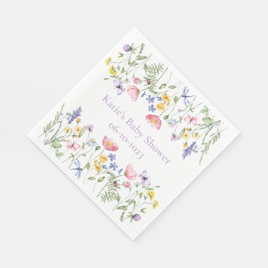 Aquarellfarbene Wildblume Babydusche Party Serviette (Ecke)