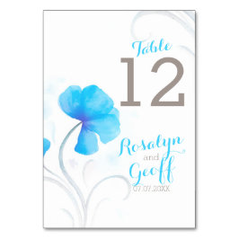 Aquarellfarbene Wildblume Blaue Hochzeit Tischnumm Tischnummer