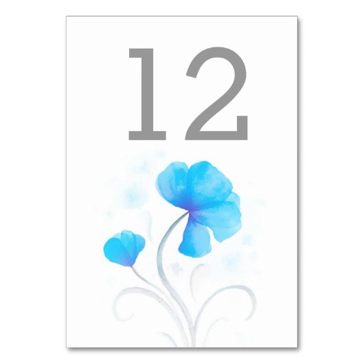 Aquarellfarbene Wildblume Blaue Hochzeit Tischnumm Tischnummer (Rückseite)