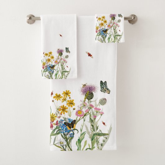 Aquarellfarbene Wildblume Insekten Blumengarten Badhandtuch Set (Insitu)
