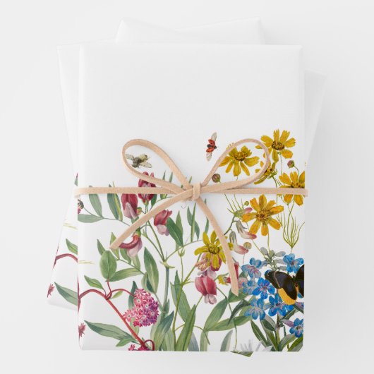 Aquarellfarbene Wildblume Insekten Blumengarten Geschenkpapier Set (Beispiel)
