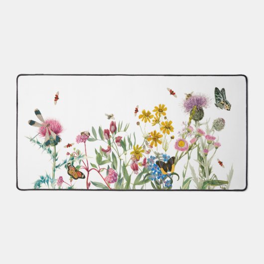 Aquarellfarbene Wildblume Insekten Blumengarten Schreibtischunterlage (Vorderseite)