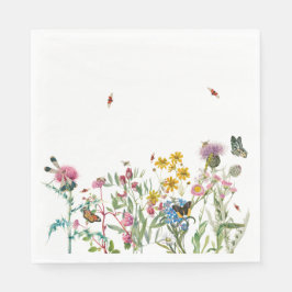 Aquarellfarbene Wildblume Insekten Blumengarten Serviette