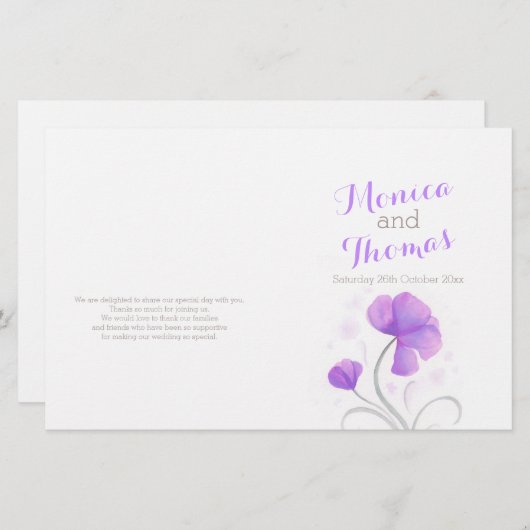 Aquarellfarbene Wildblume lila graues Hochzeitspro (Vorne/Hinten)