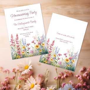 Aquarellfarbene Wildblume Personalisiert Housewärm Einladung