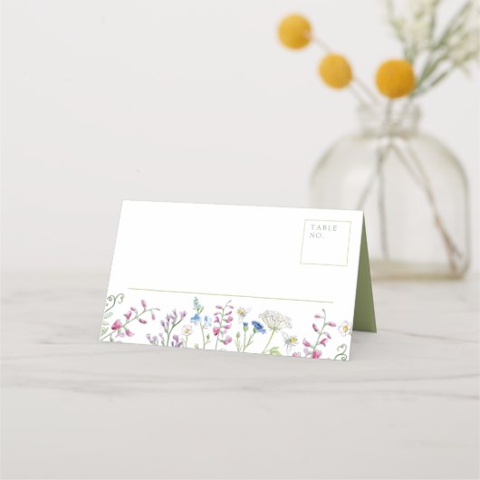 Aquarellfarbene Wildblume Platzkarte (Vorderseite)