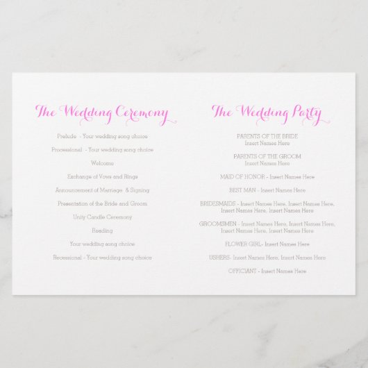 Aquarellfarbene Wildblume Rosa-Grau Hochzeitsprogr (Rückseite)