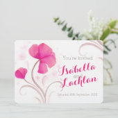 Aquarellfarbene Wildblume Rosa-Graue Hochzeit Einladung (Stehend Vorderseite)