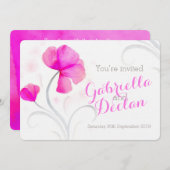 Aquarellfarbene Wildblume Rosa Hochzeit einladen Einladung (Vorne/Hinten)