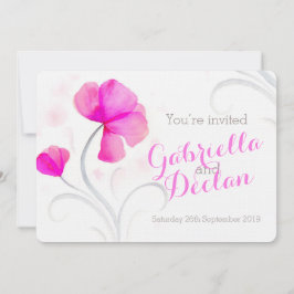 Aquarellfarbene Wildblume Rosa Hochzeit einladen Einladung