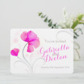 Aquarellfarbene Wildblume Rosa Hochzeit einladen Einladung (Stehend Vorderseite)