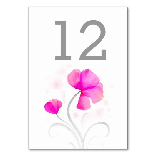 Aquarellfarbene Wildblume Rosa Hochzeit Tischnumme Tischnummer (Rückseite)