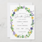 Aquarellfarbene Wildblume Save the Date (Vorderseite)