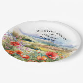 Aquarellfarbene Wildblumen anlässlich der Beerdigu Pappteller (Schrägansicht)