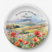 Aquarellfarbene Wildblumen anlässlich der Beerdigu Pappteller (Vorderseite)