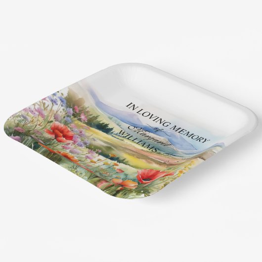 Aquarellfarbene Wildblumen anlässlich der Beerdigu Pappteller (Gewinkelt)