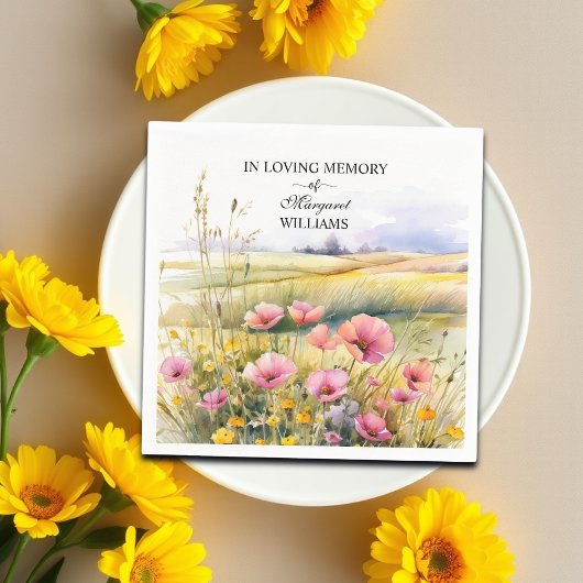 Aquarellfarbene Wildblumen anlässlich der Beerdigu Serviette
