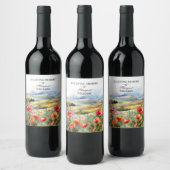 Aquarellfarbene Wildblumen anlässlich der Beerdigu Weinetikett (Flaschen)