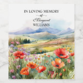 Aquarellfarbene Wildblumen anlässlich der Beerdigu Weinetikett (Einzelnes Label)