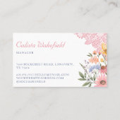 Aquarellfarbene Wildblumen Blume und Pink Lace Bus Visitenkarte (Rückseite)