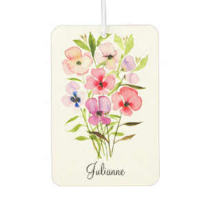 Aquarellfarbene Wildblumen BlumenBouquet mit Namen Autolufterfrischer