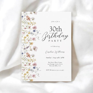 Aquarellfarbene Wildblumen Blumengestein 30. Gebur Einladung