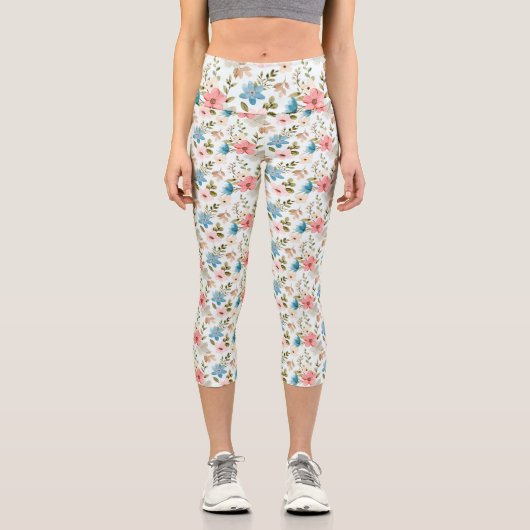 Aquarellfarbene Wildblumen Blumenmuster-67676 Capri Leggings (Vorderseite)