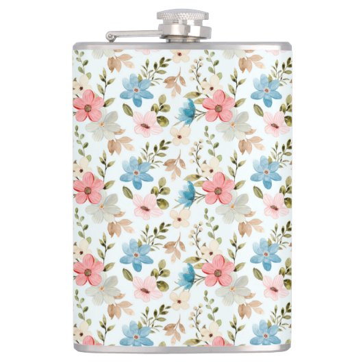 Aquarellfarbene Wildblumen Blumenmuster-67676 Flachmann (Vorderseite)