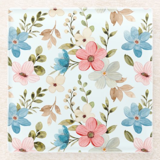 Aquarellfarbene Wildblumen Blumenmuster-67676 Glasuntersetzer (Vorderseite)