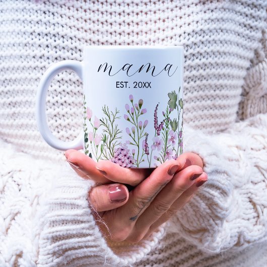Aquarellfarbene Wildblumen Botanische Junge Mutter Kaffeetasse